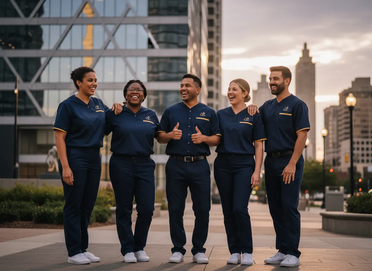 Atlanta cleaning team smiling together